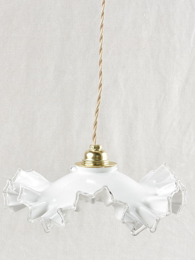 Antique French opaline pendant light fixture - frilly - 10¼"