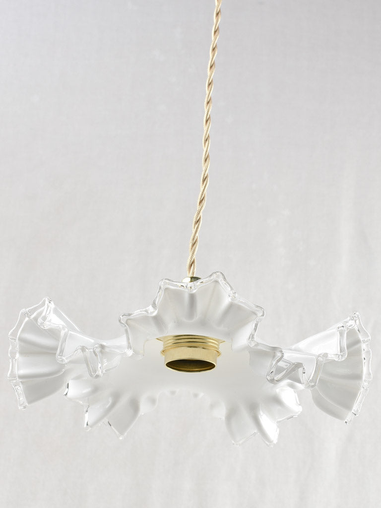 Antique French opaline pendant light fixture - frilly - 10¼"
