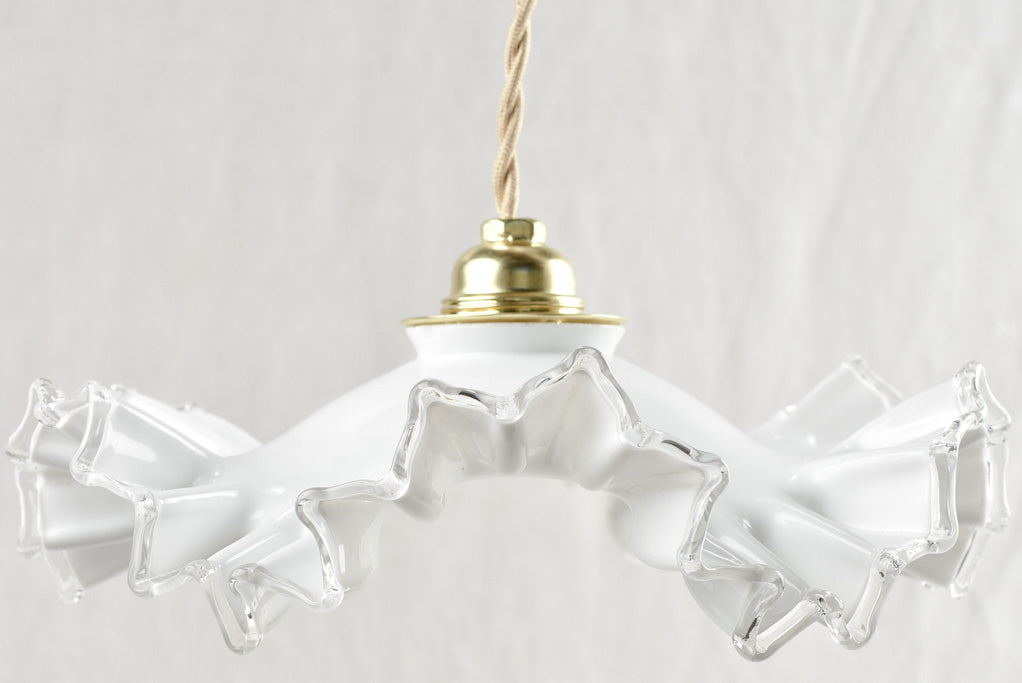 Antique French opaline pendant light fixture - frilly - 10¼"