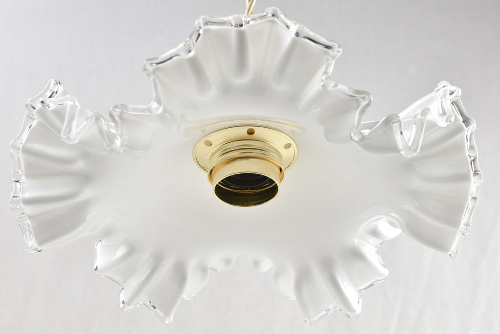 Antique French opaline pendant light fixture - frilly - 10¼"