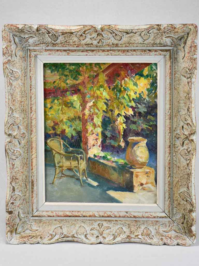 Early-20th-century painting of a garden with Biot jar 20½" x 24" Louis Antoine David