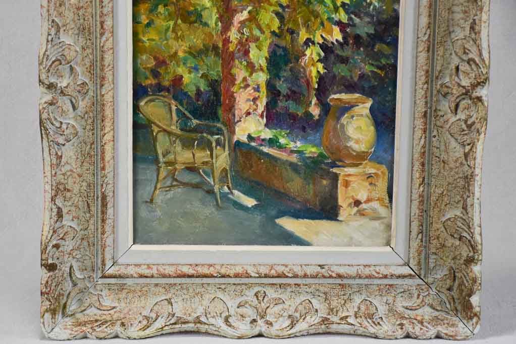 Early-20th-century painting of a garden with Biot jar 20½" x 24" Louis Antoine David