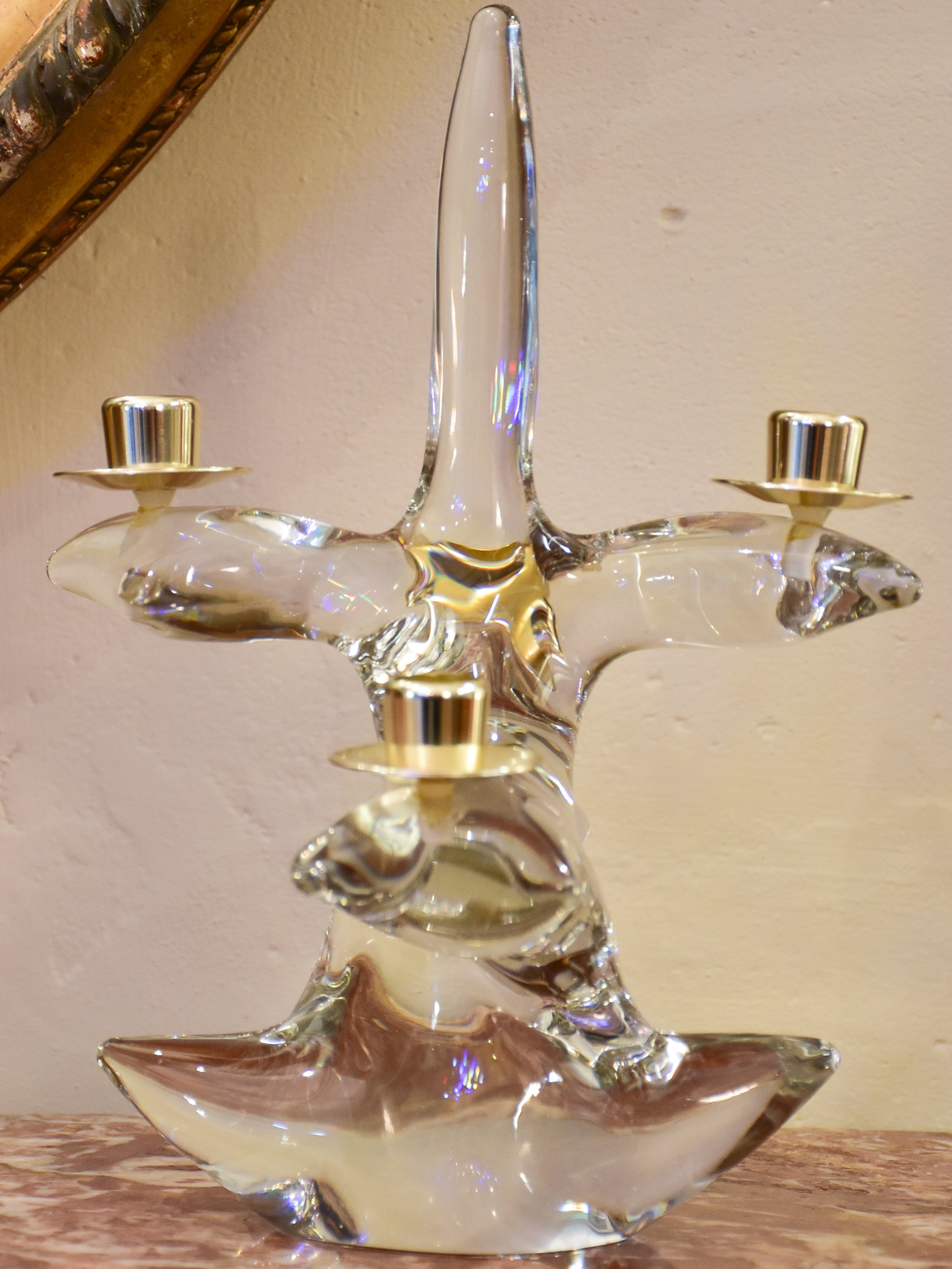 Schneider crystal candlestick - coral