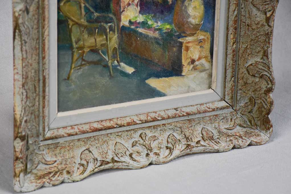 Early-20th-century painting of a garden with Biot jar 20½" x 24" Louis Antoine David