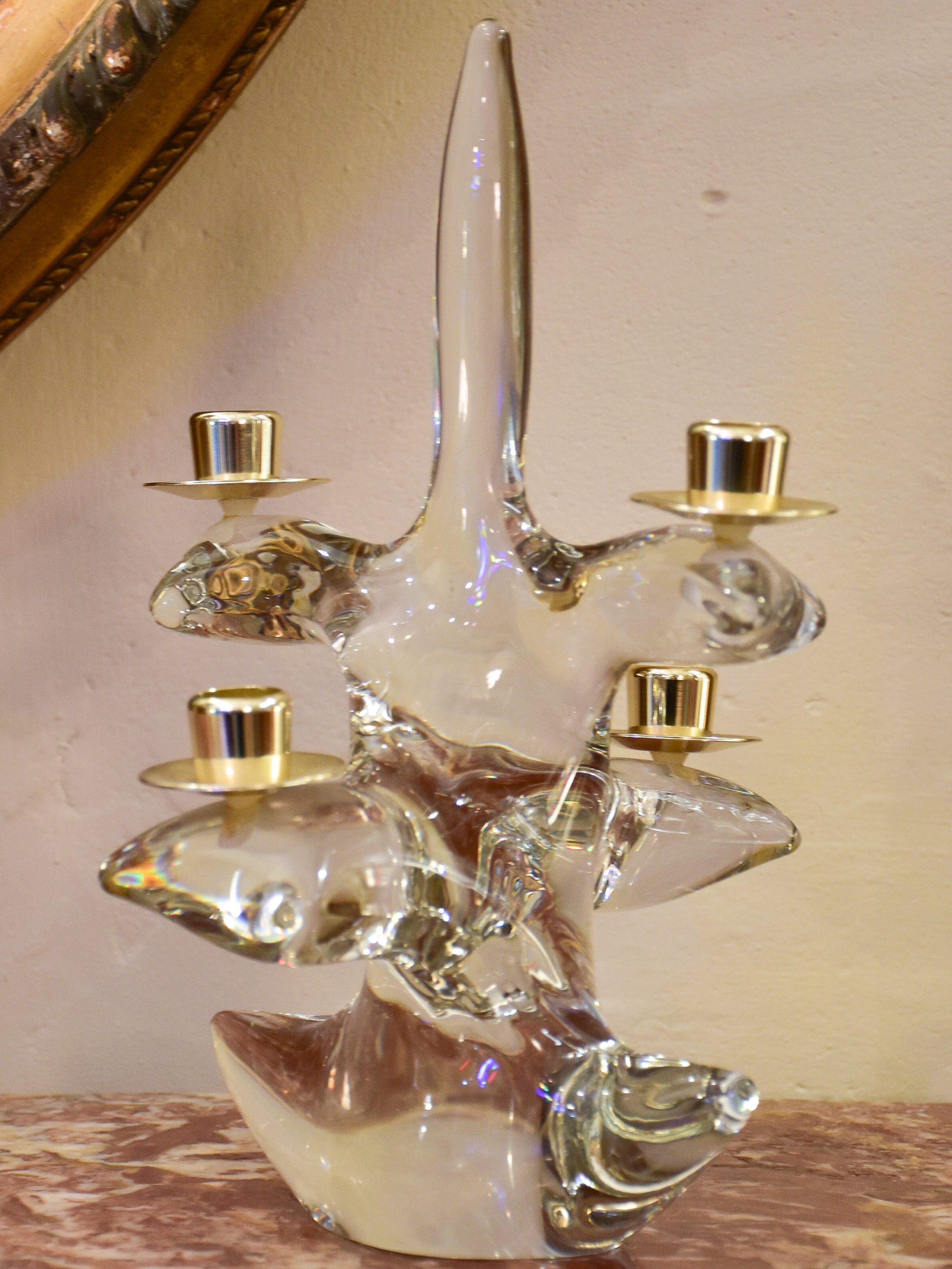 Schneider crystal candlestick - coral