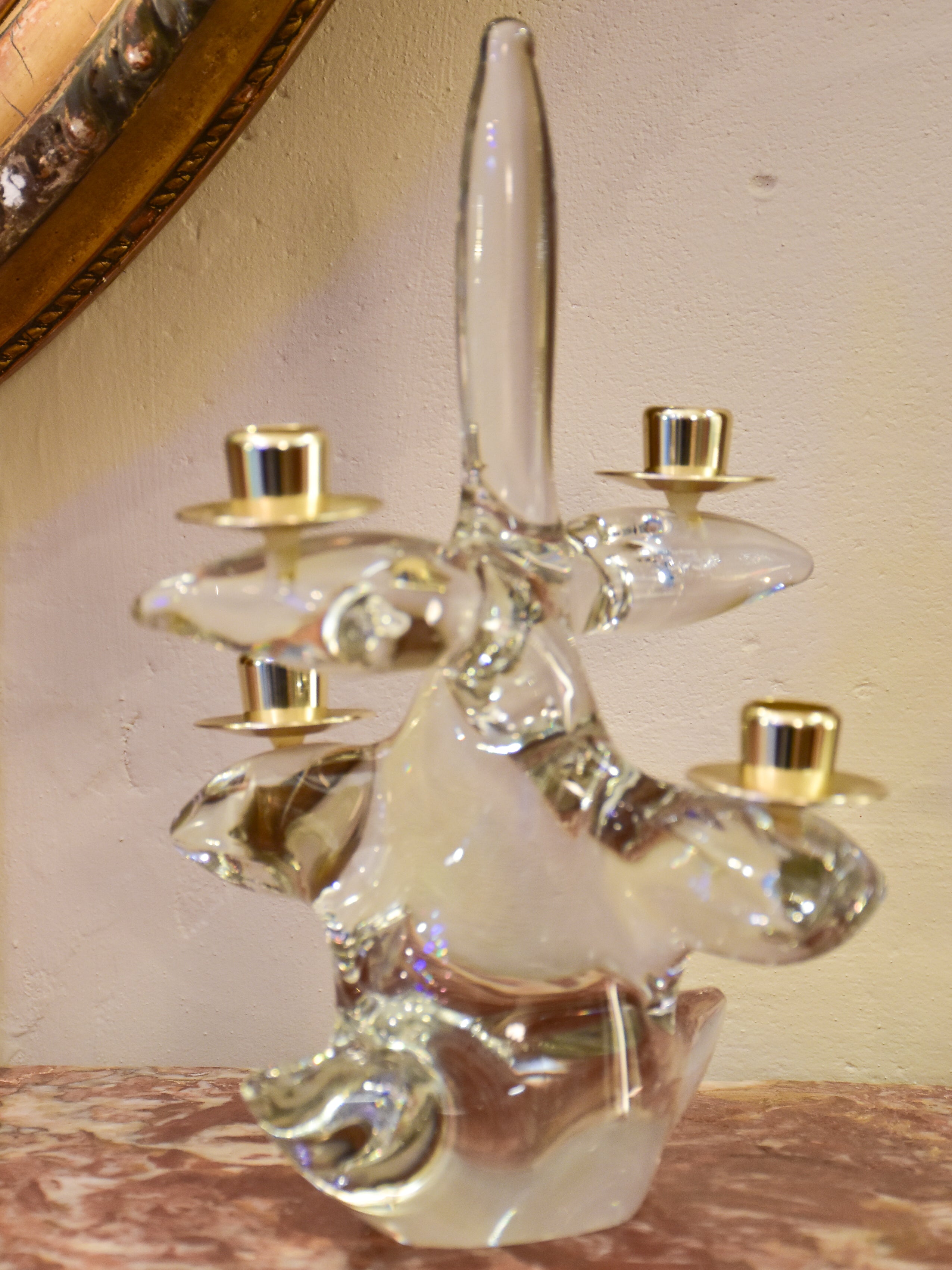 Schneider crystal candlestick - coral