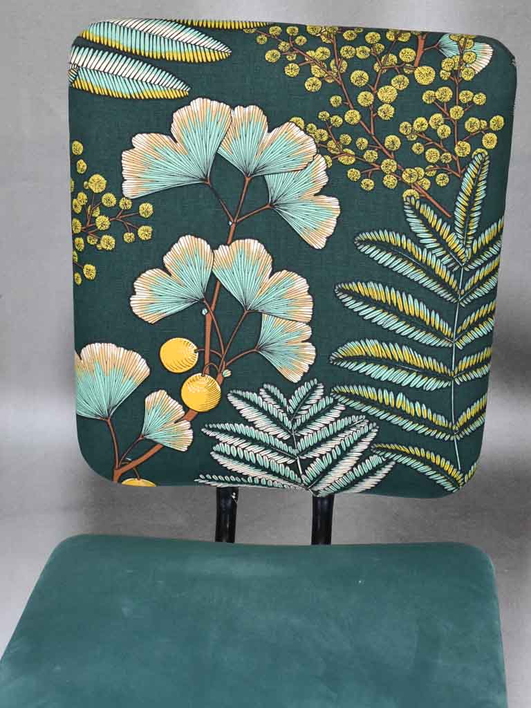 Four 1950's chairs with turquoise velvet and floral upholstery