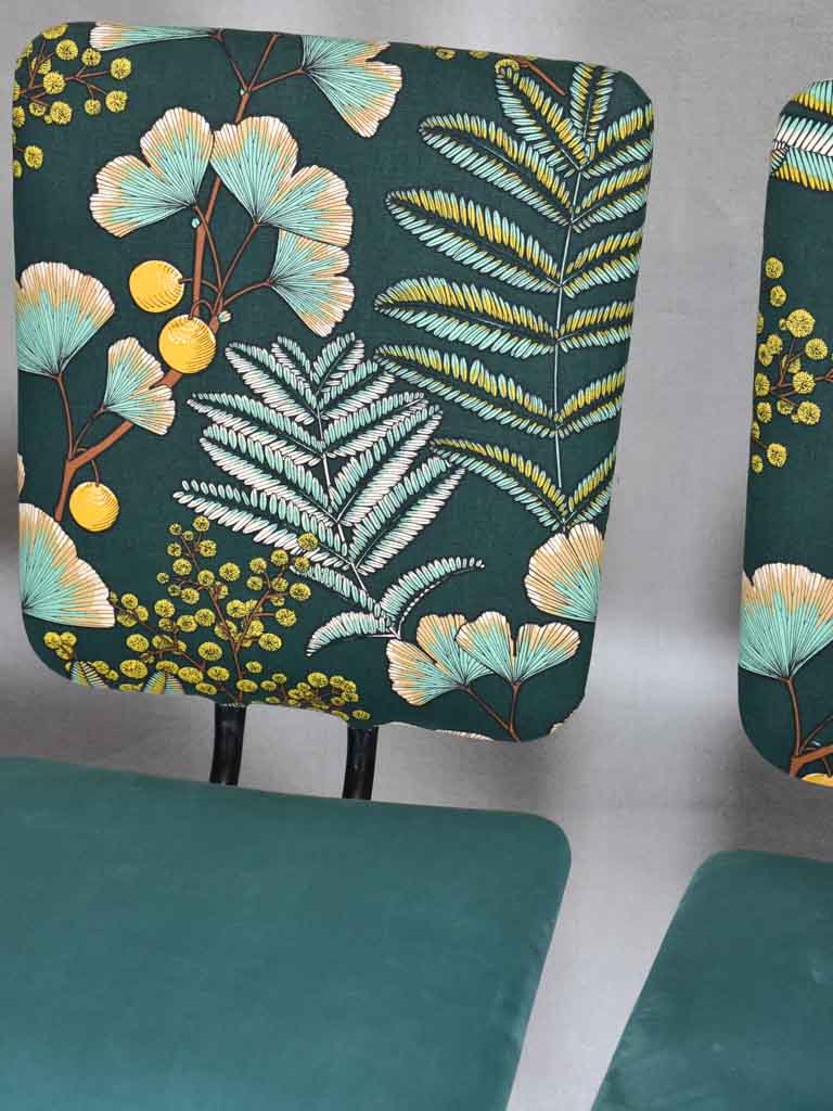 Four 1950's chairs with turquoise velvet and floral upholstery