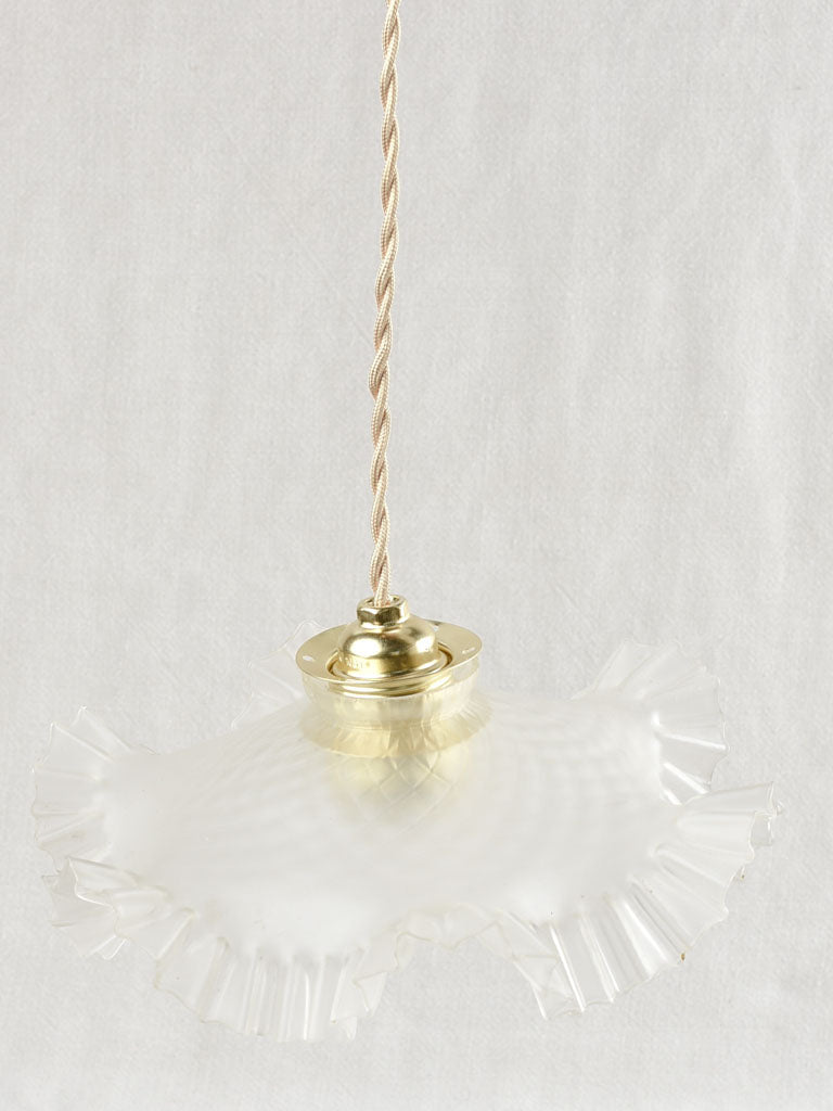 Antique French frosted glass pendant light fixture - 9¾"