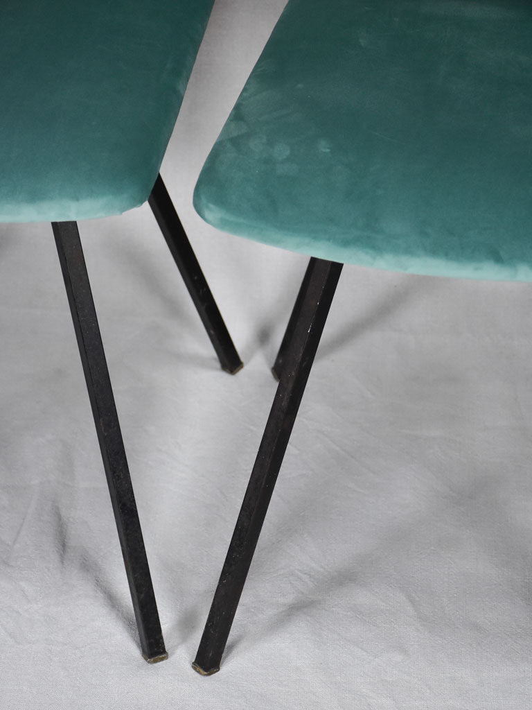 Four 1950's chairs with turquoise velvet and floral upholstery