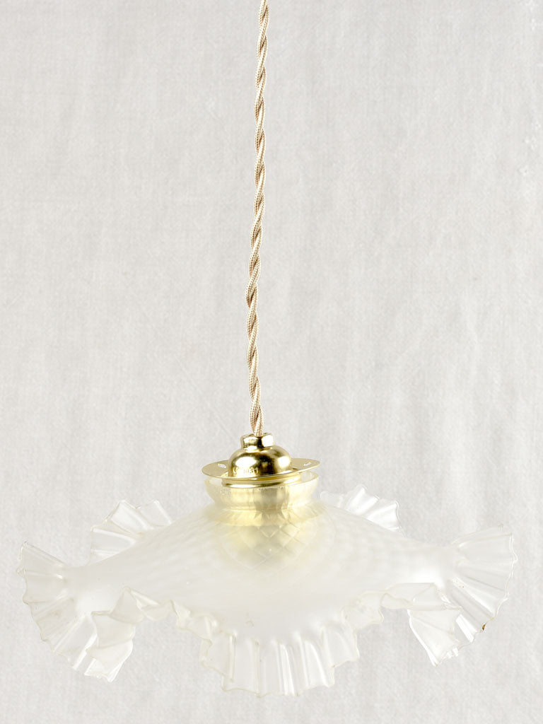 Antique French frosted glass pendant light fixture - 9¾"