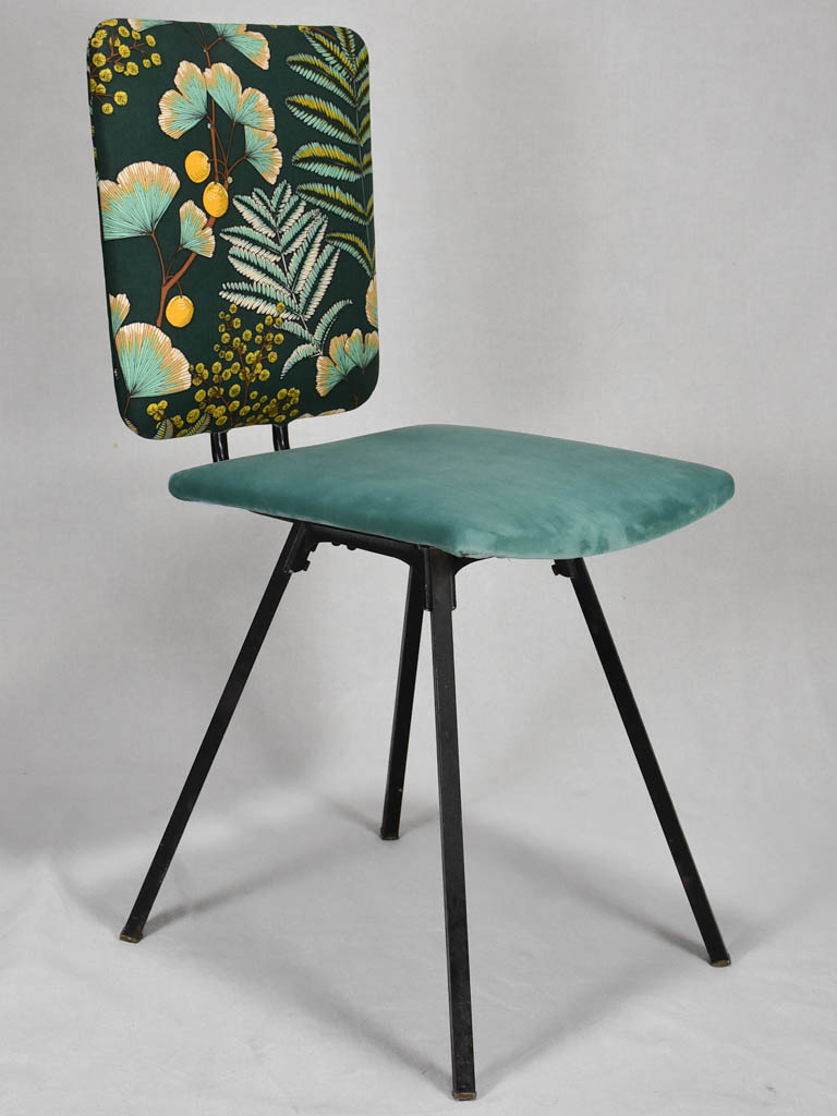 Four 1950's chairs with turquoise velvet and floral upholstery