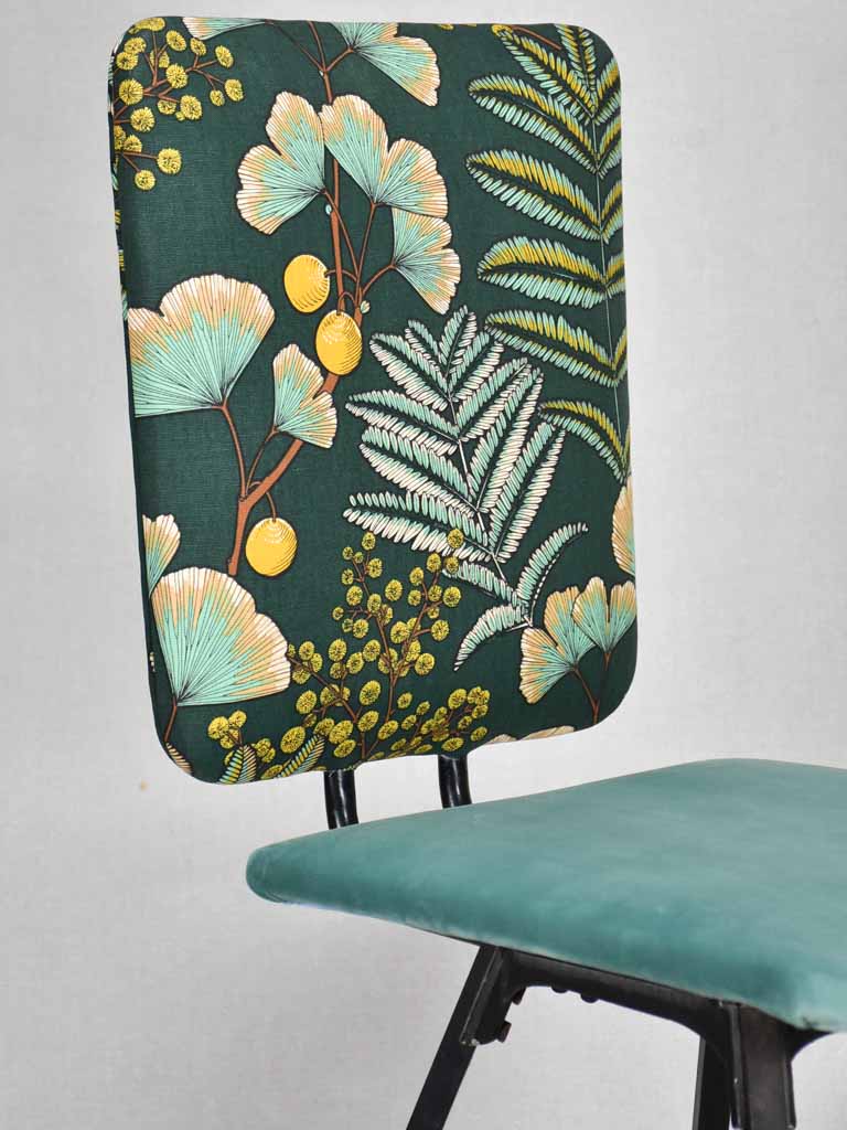 Four 1950's chairs with turquoise velvet and floral upholstery