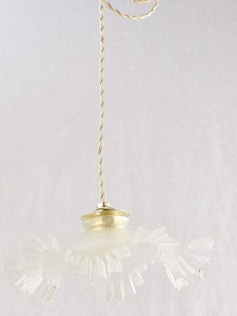 Antique French frosted glass pendant light fixture - 9¾"