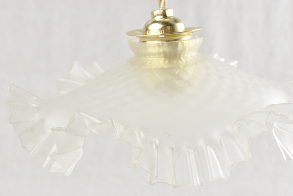 Antique French frosted glass pendant light fixture - 9¾"