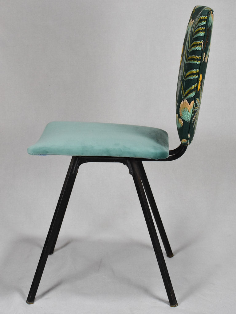 Four 1950's chairs with turquoise velvet and floral upholstery