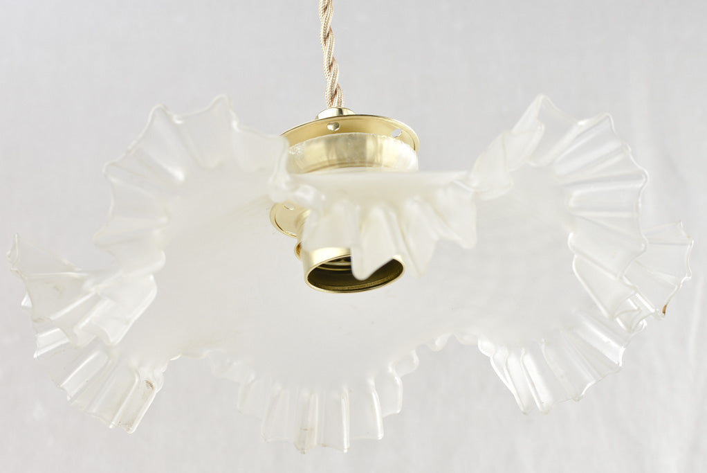 Antique French frosted glass pendant light fixture - 9¾"