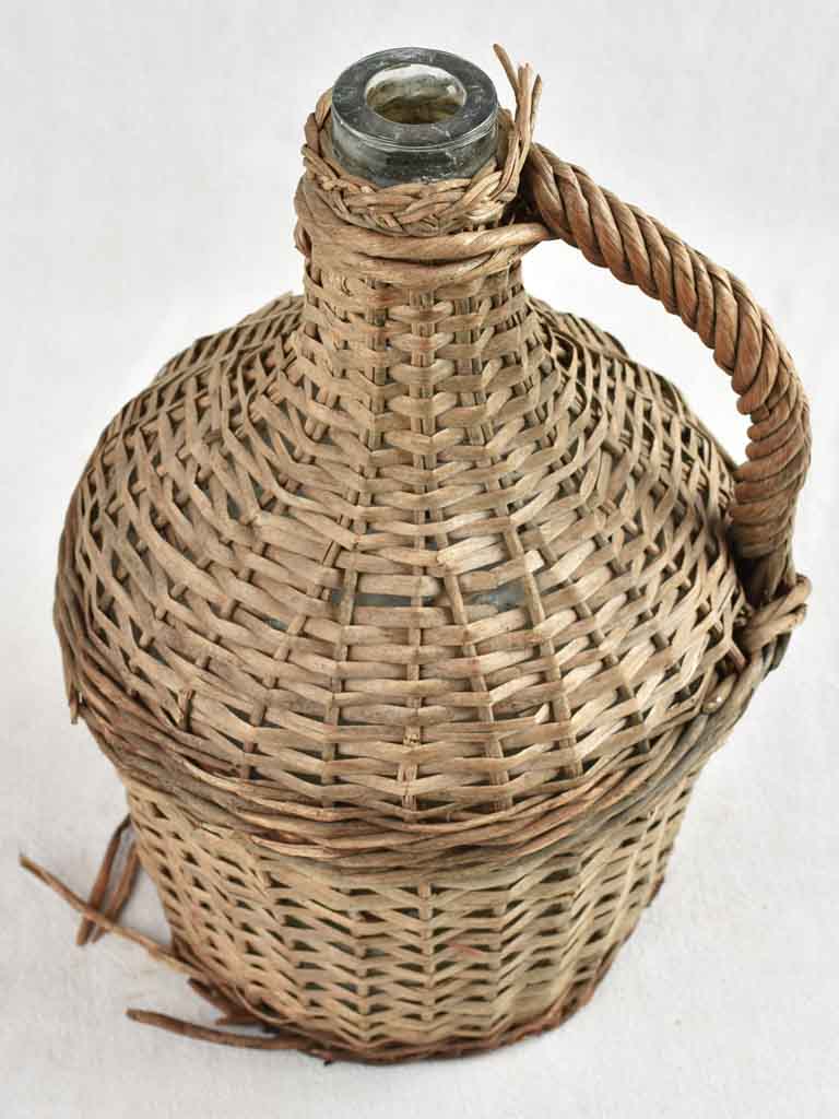 Vintage French demijohn bottle in wicker case 13¾"