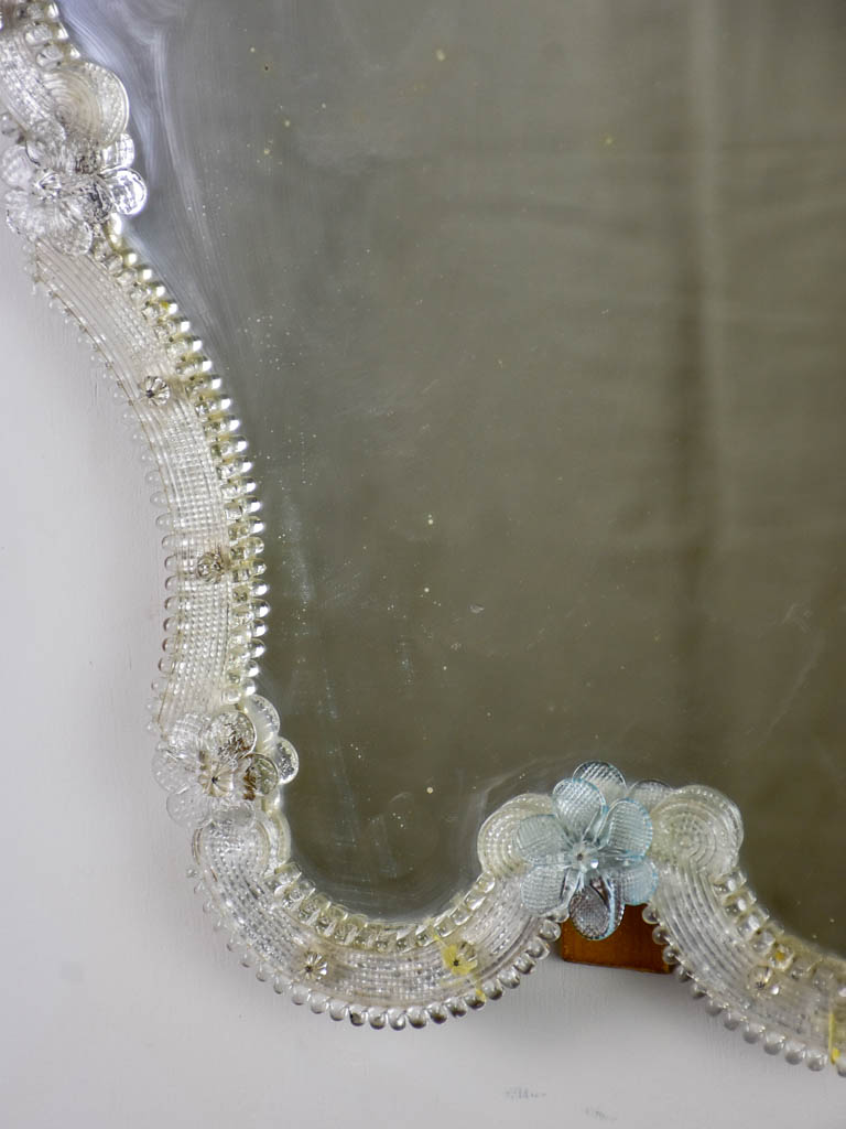 Vintage Venetian-style mirror with blue flowers and etchings 18½" x 15¼"