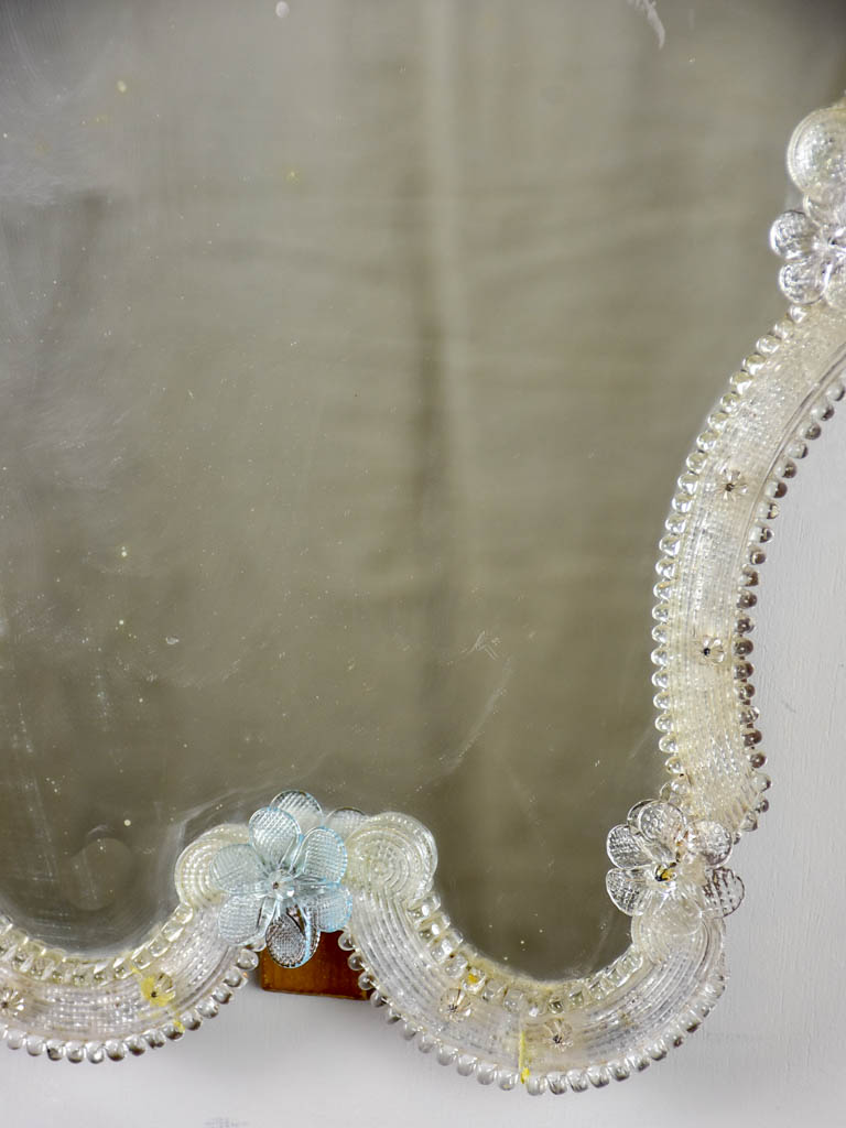 Vintage Venetian-style mirror with blue flowers and etchings 18½" x 15¼"
