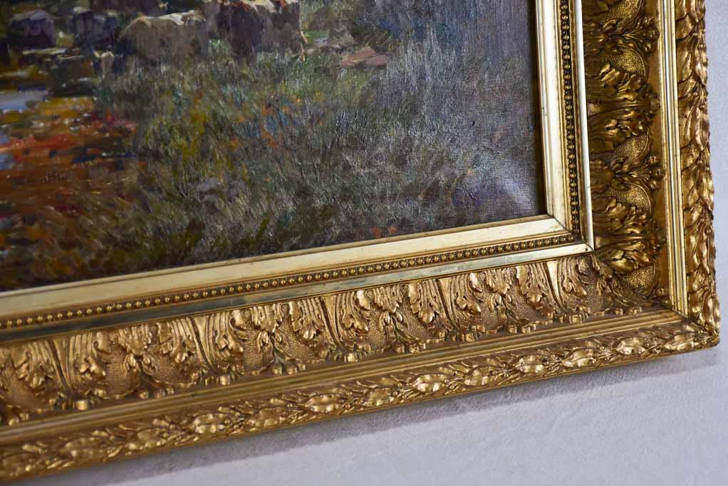 Cows in a pasture beside a pond - Clovis Frédérick Terraire (1858-1931) 28¾" x 34¼"
