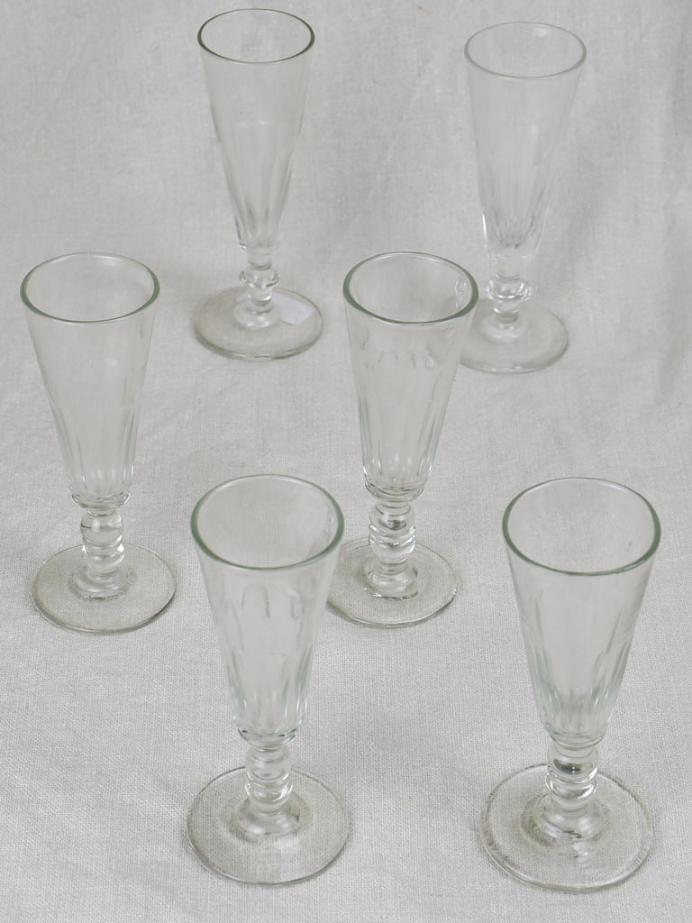 Six 19th Century champagne flutes