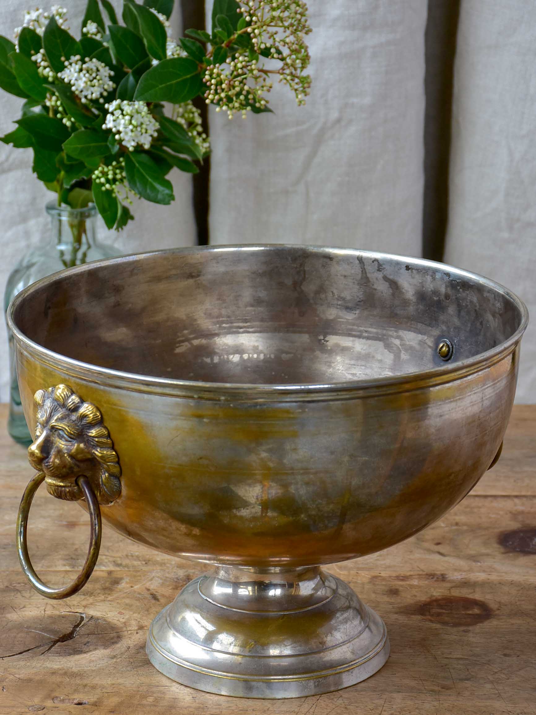 Antique French ice-bucket with lion's head handles