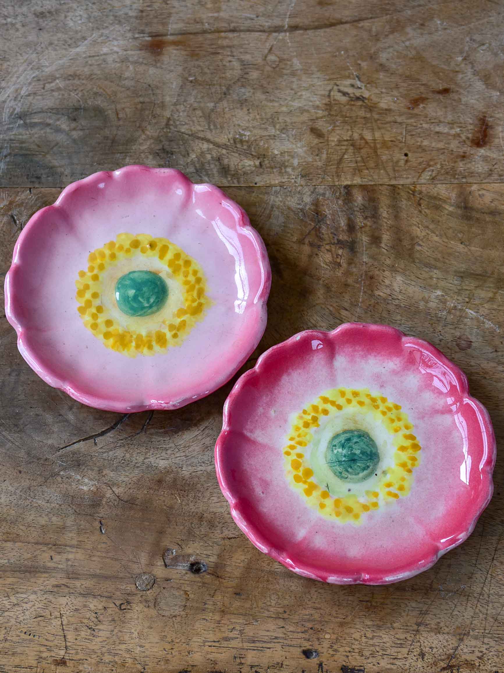 Vintage pair of Jerome Massier et Fils Vallauris flower plates