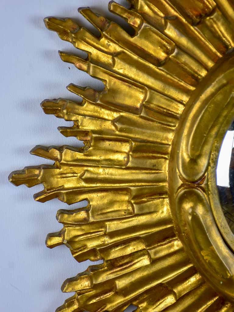 Mid century sunburst mirror with gold frame and convex mirror 23¾"