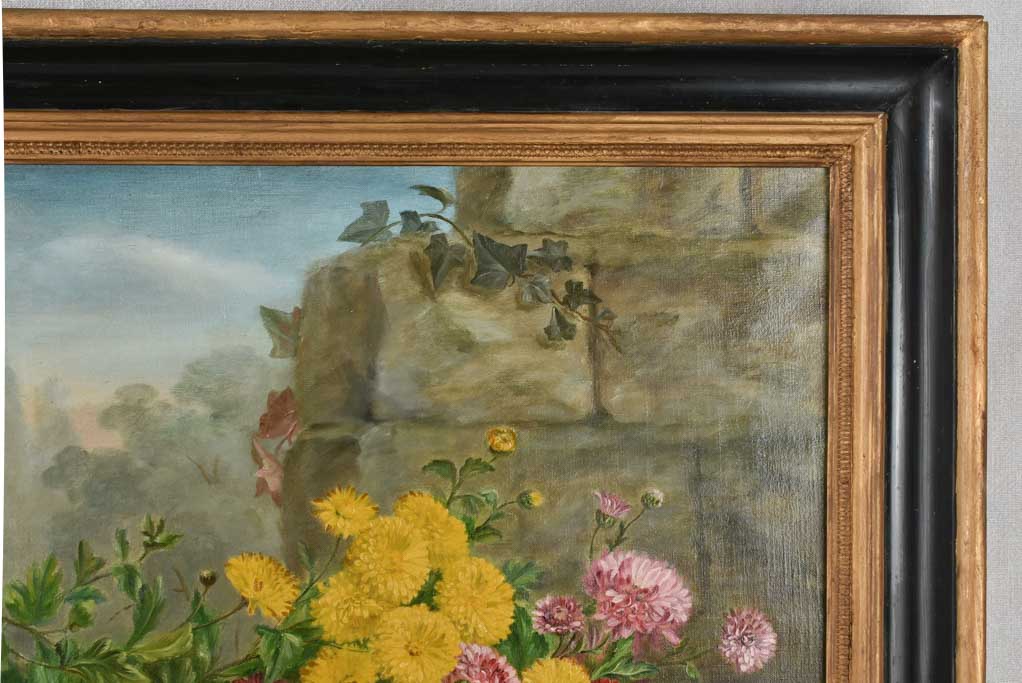 Large 19th century still life with bird fruit & flowers 29½" x 47¼"