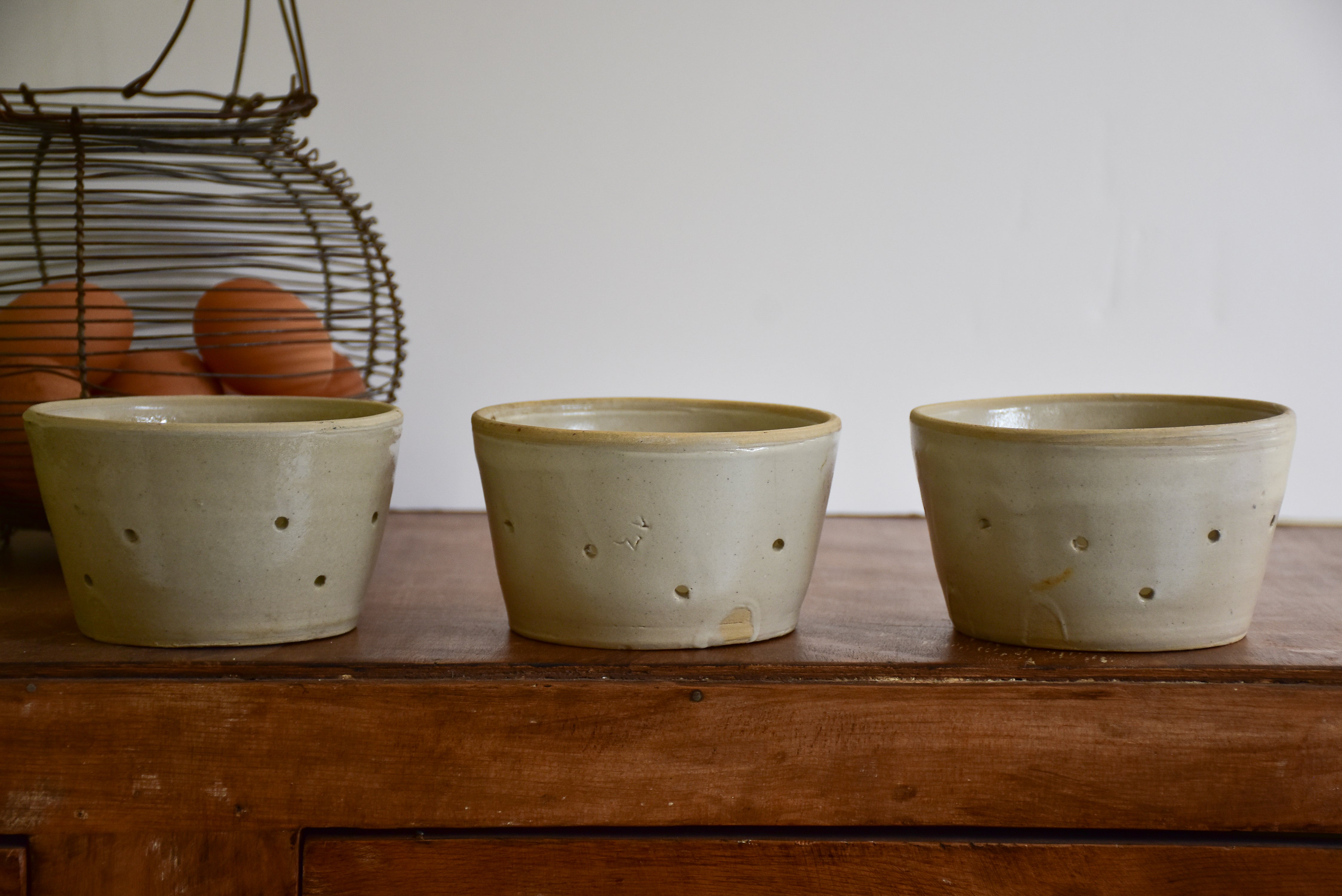 Collection of three French cheese moulds or faisselle