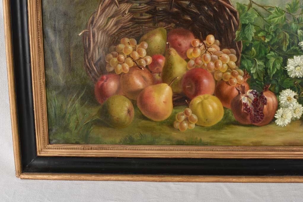 Large 19th century still life with bird fruit & flowers 29½" x 47¼"