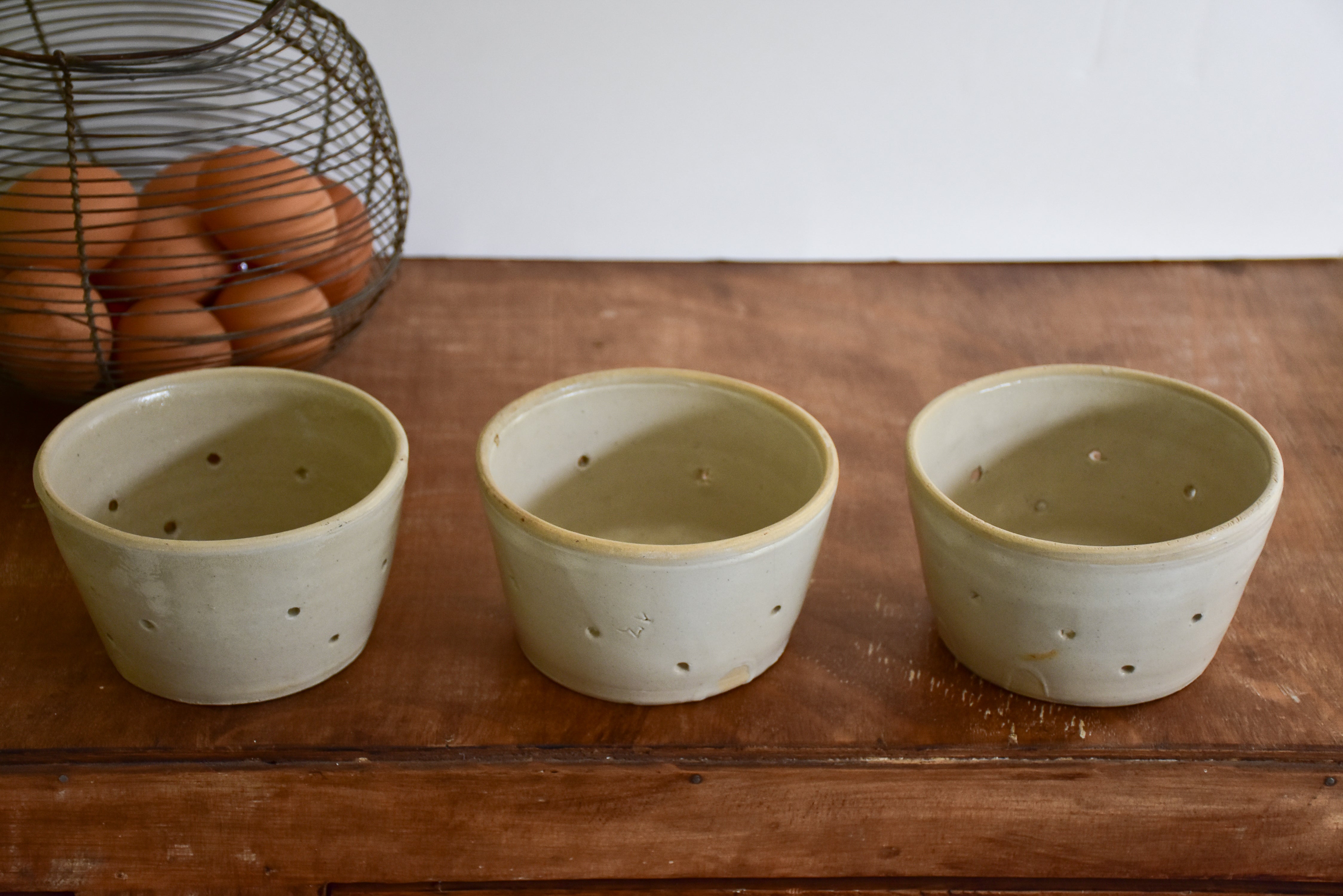 Collection of three French cheese moulds or faisselle