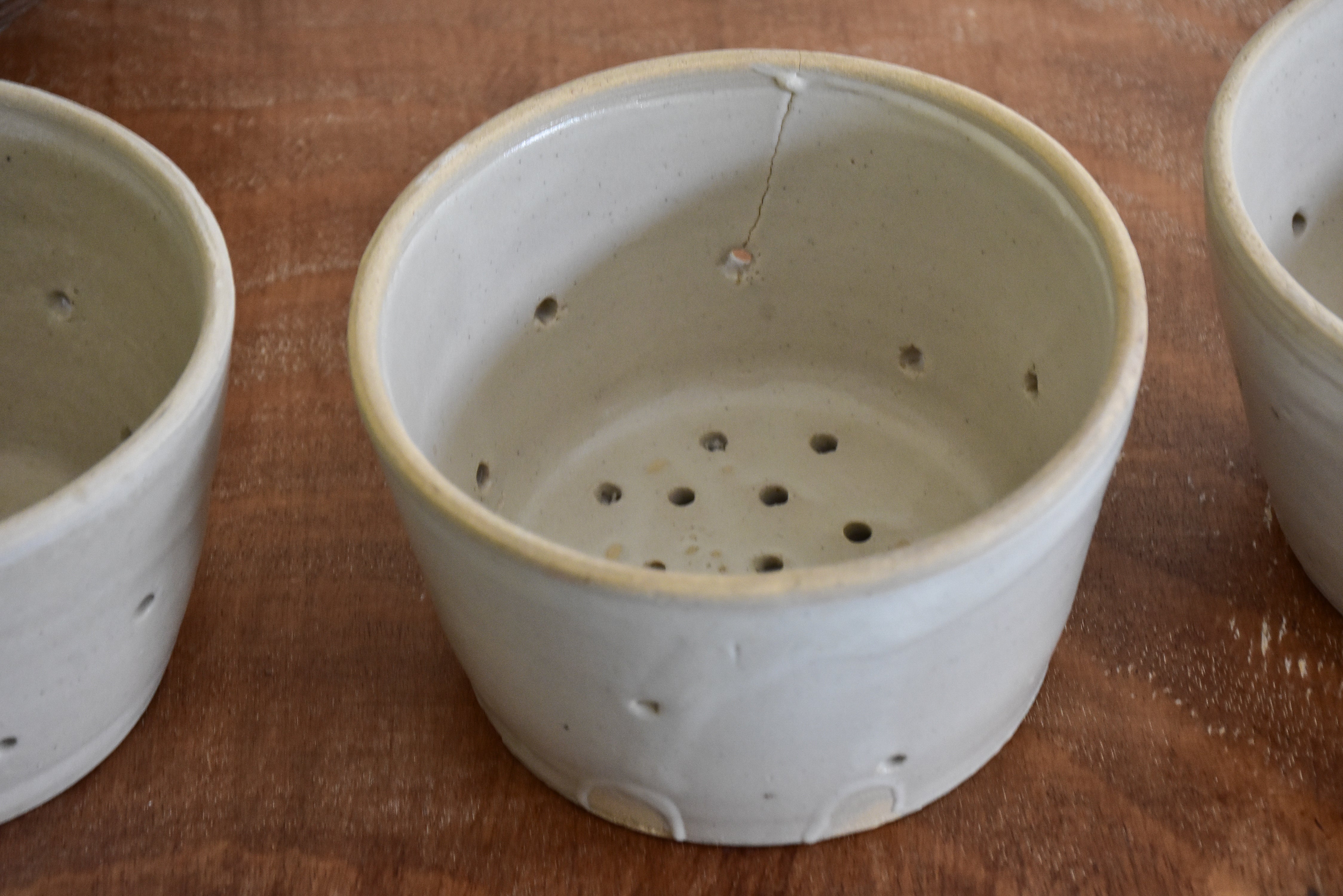 Collection of three French cheese moulds or faisselle