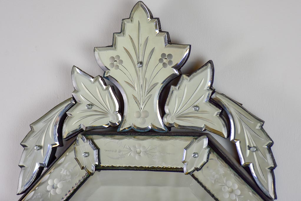 Octangonal antique Venetian mirror with crest 27½" x 14½"