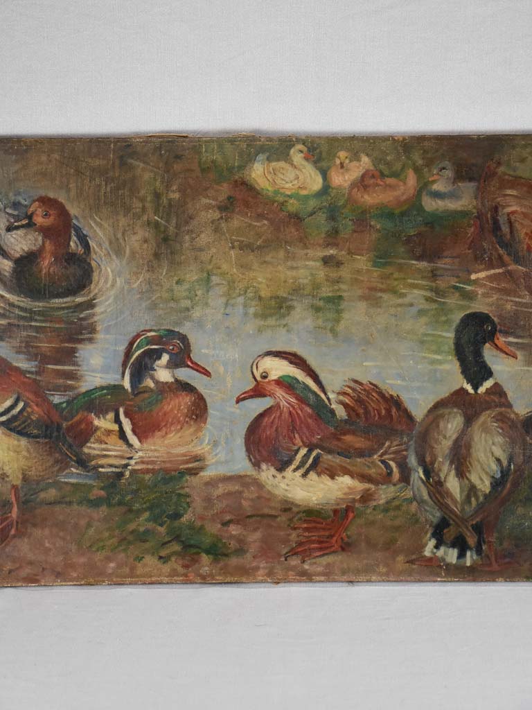 Large late-18th-century painting of bathing ducks - Anonymous 24½" x 59½"