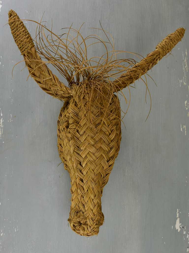 Vintage French donkey's head - straw