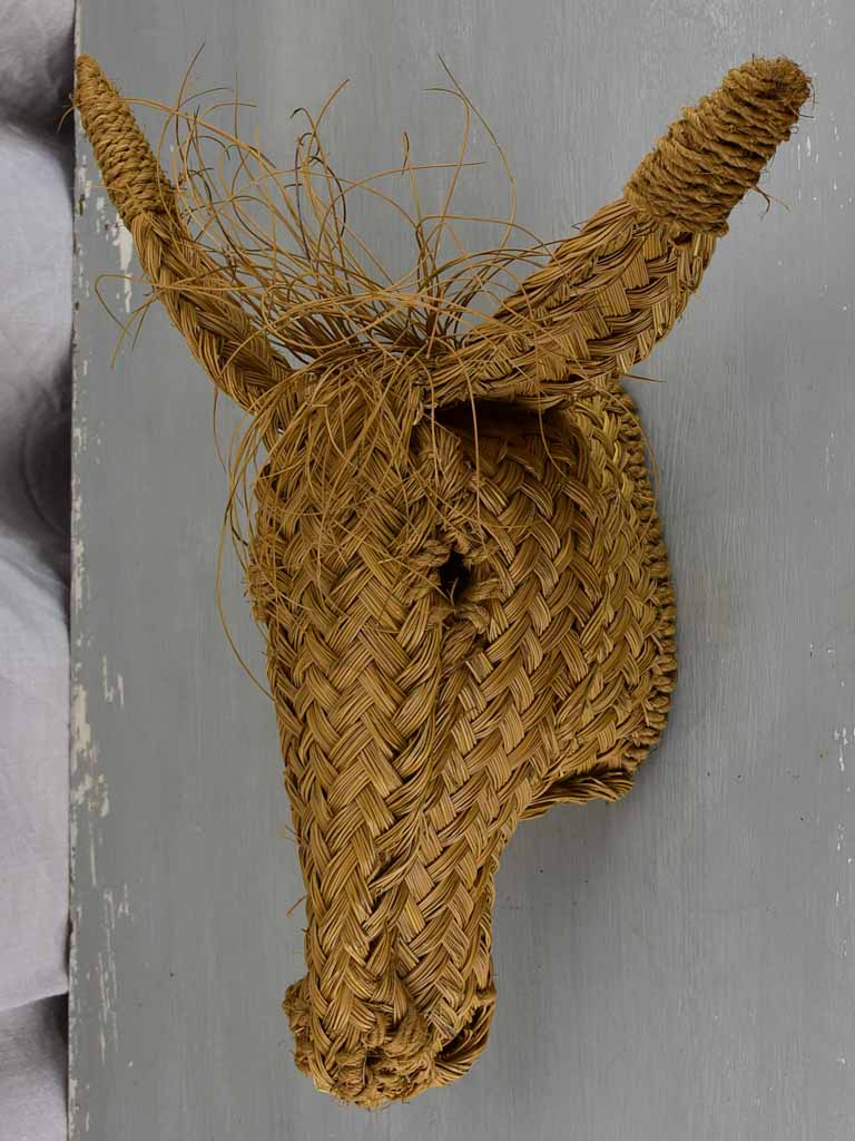 Vintage French donkey's head - straw