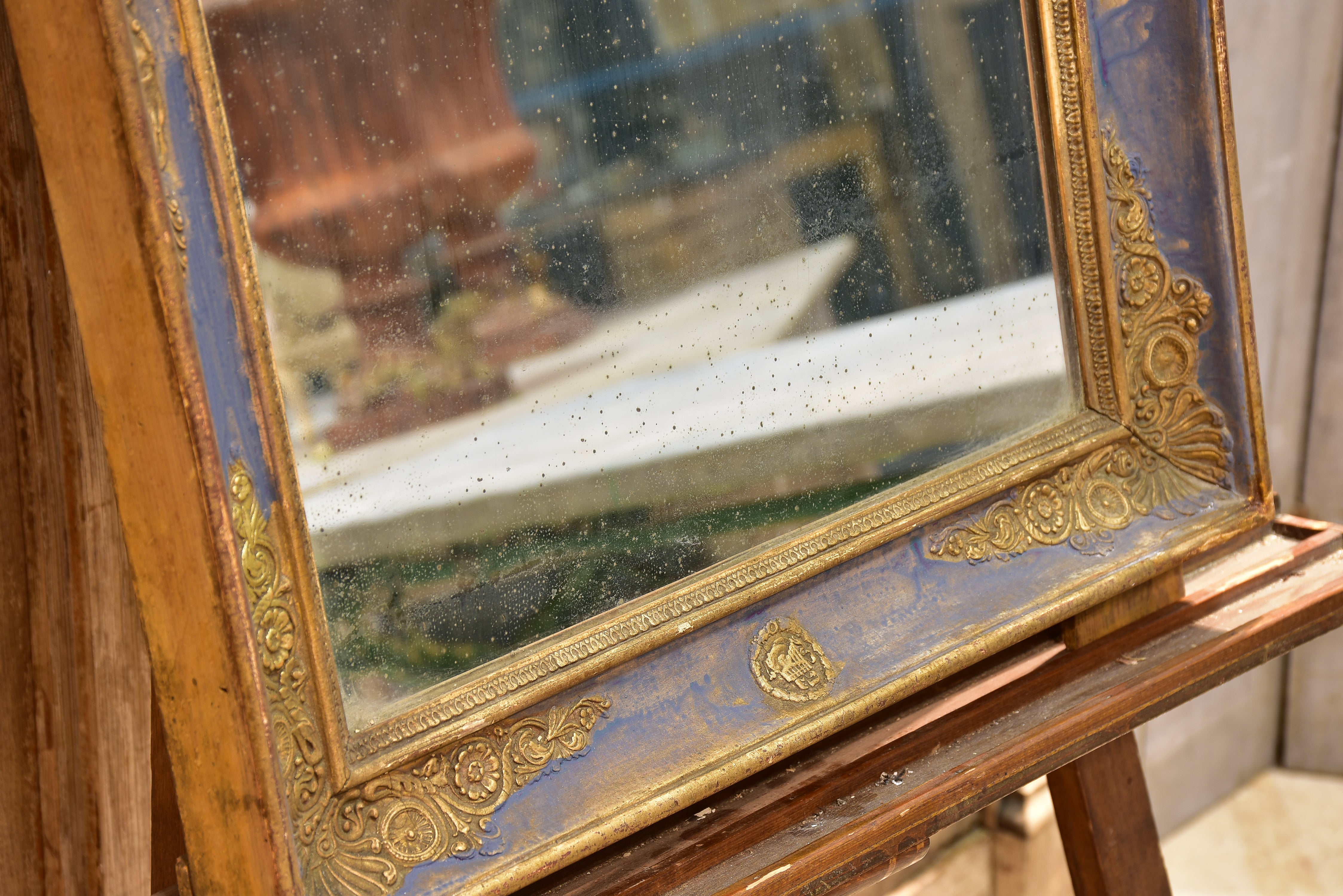 Early 19th century French Restauration mirror with blue patina