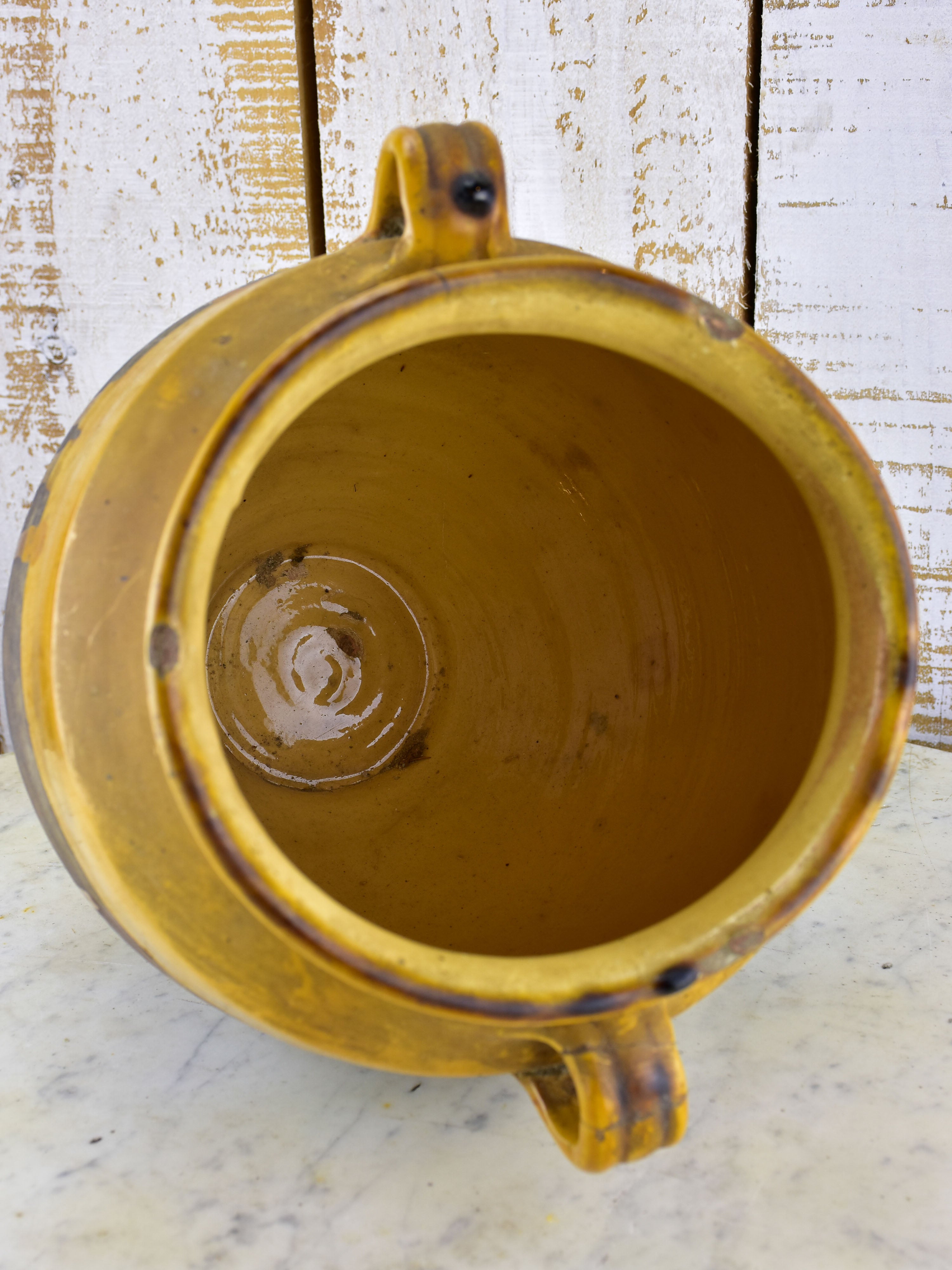 Large French confit pot with yellow glaze 19th century