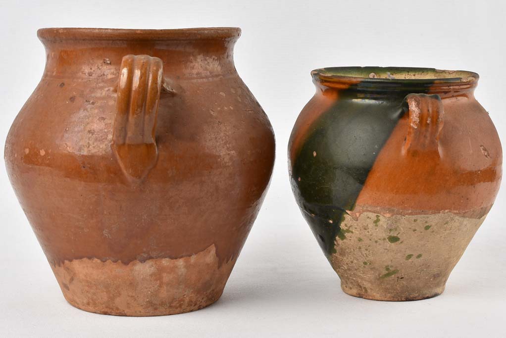 2 large brown confit pots - 19th century 10¾"