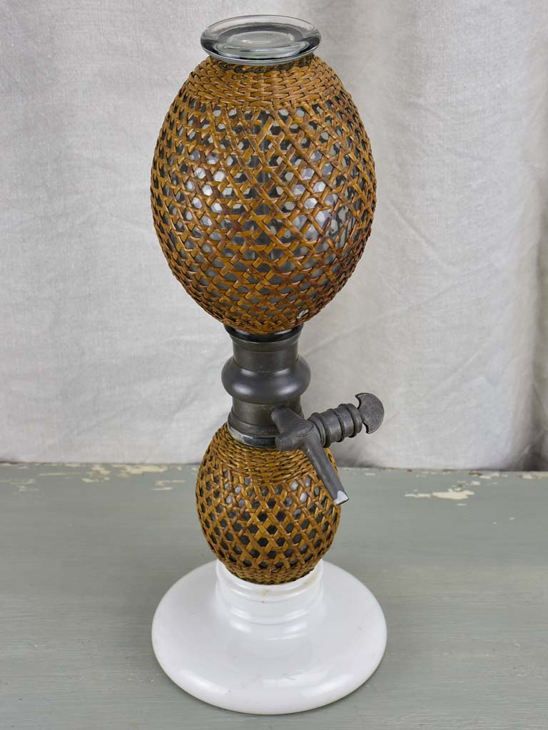 Antique French double soda siphon with cane