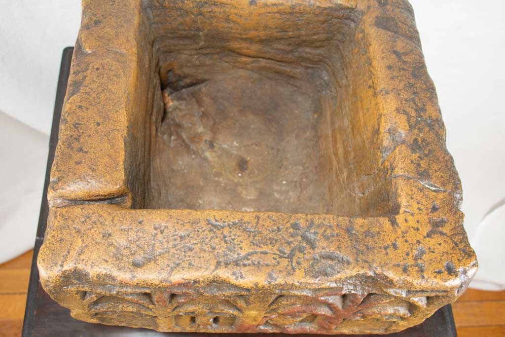 12th-century baptismal font with religious ornamentation 17¼"