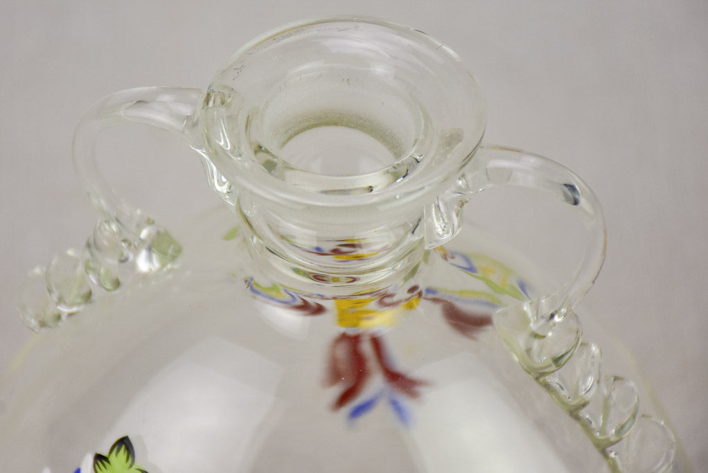Artisan Painted Love Doves Glass Flask