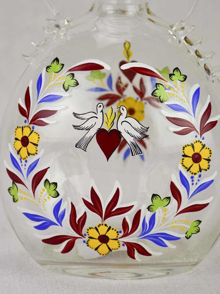 Antique Hand-painted Glass Wedding Decanter