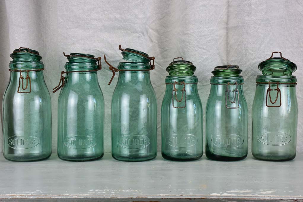 Collection of six antique French preserving jars