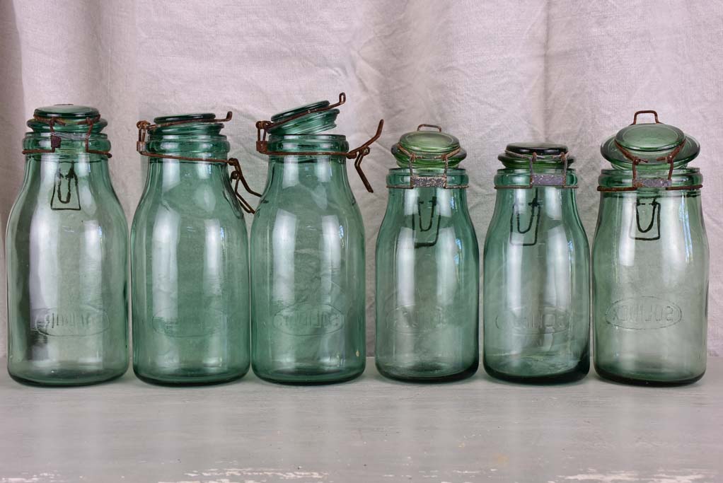 Collection of six antique French preserving jars
