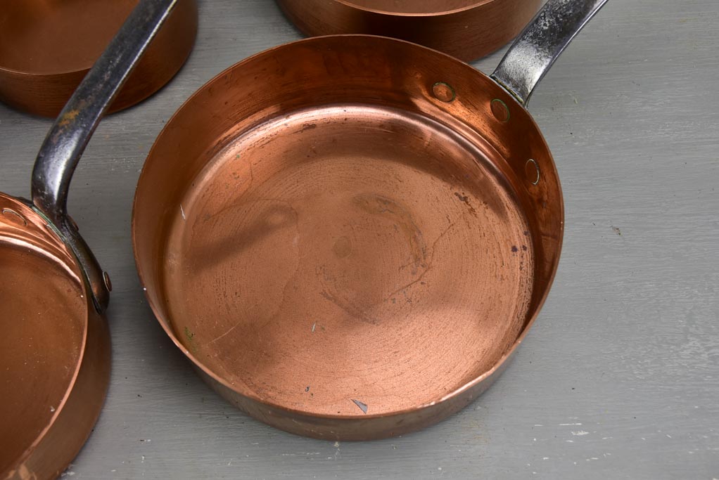 Collection of 5 antique French copper saucepans