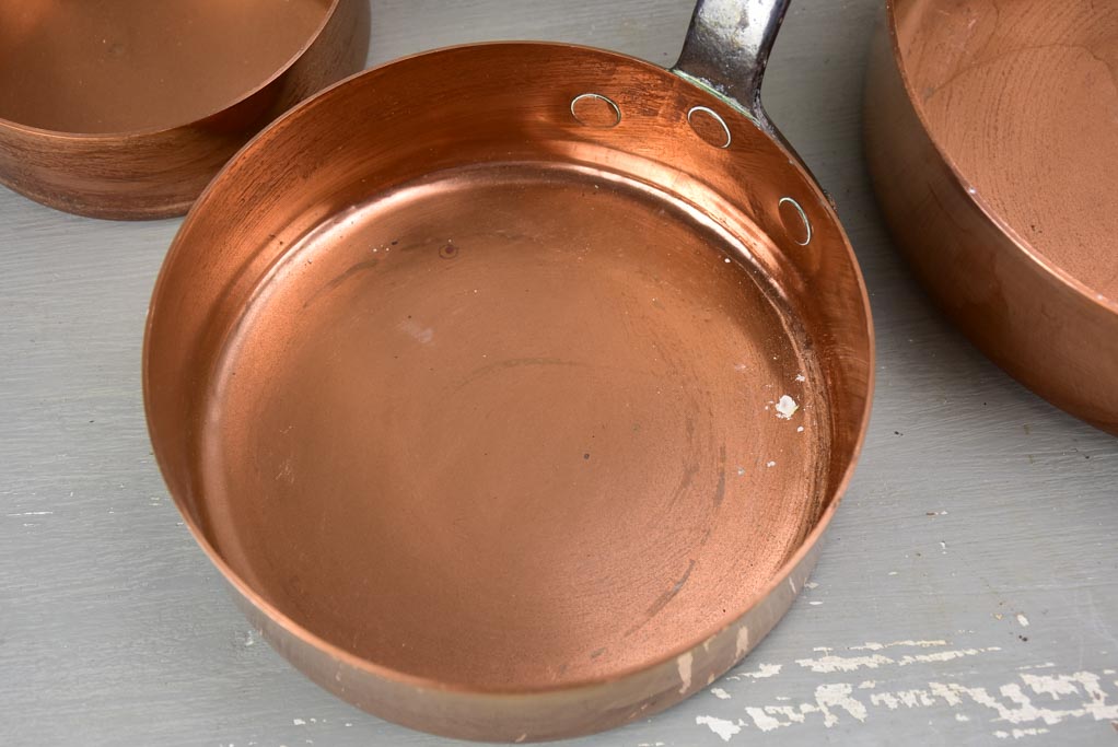 Collection of 5 antique French copper saucepans