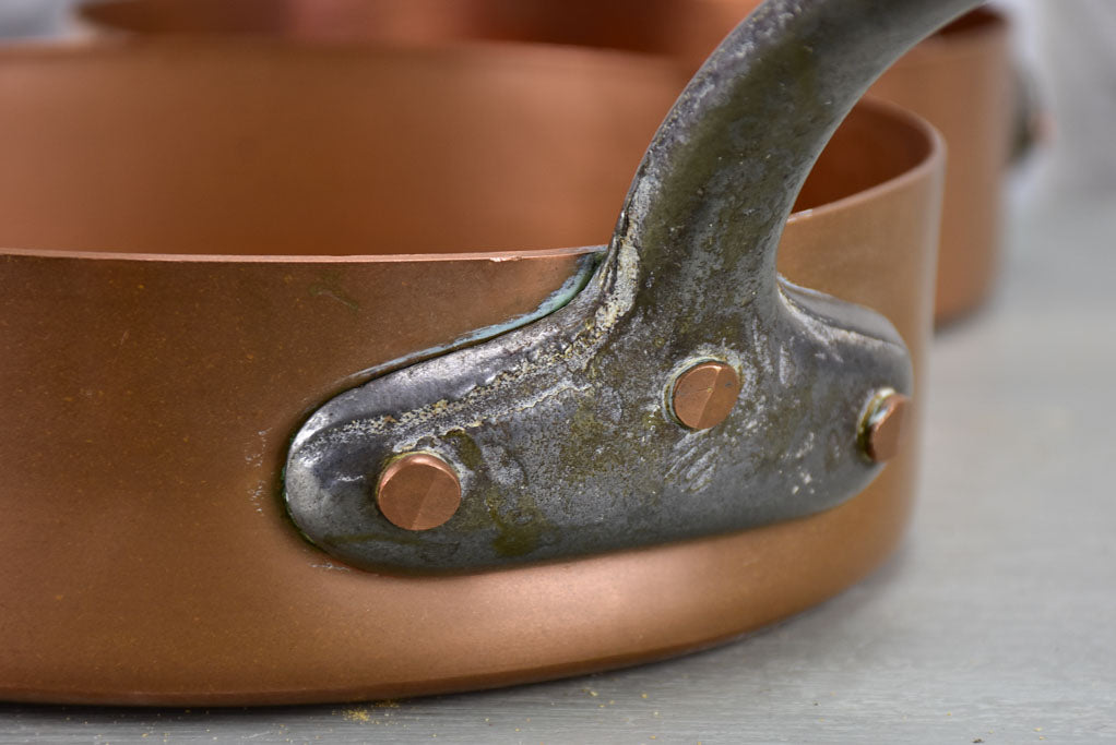Collection of 5 antique French copper saucepans
